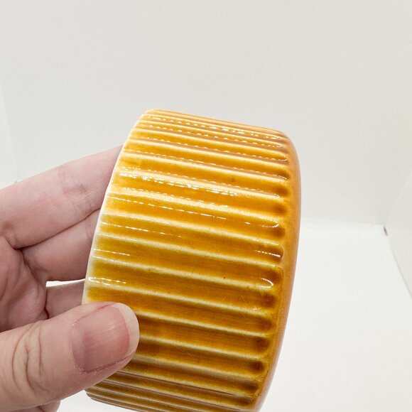 Vtg 70s Ceramic Soup Mug Set Secla Portugal Ribbed Bowl Handle Yellow MCM RARE - Picture 10 of 11